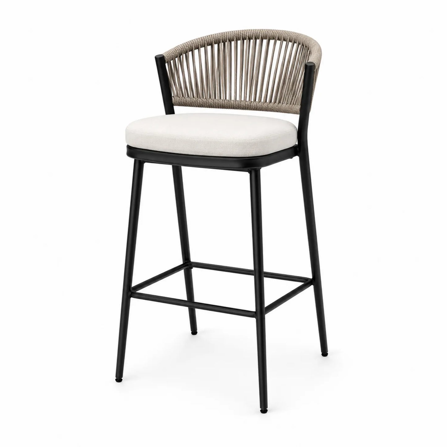 Metall Barhocker mit Seilgeflecht Beige/Schwarz 108 cm