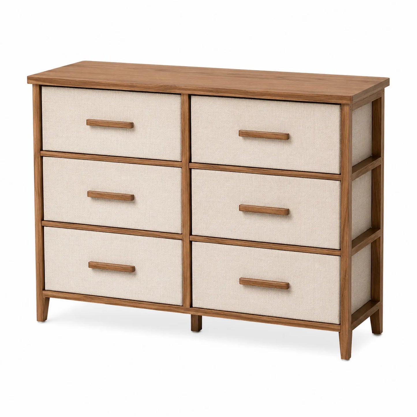 Holzkommode mit 6 Schubladen aus Leinen Naturholz Beige 100x30x80cm