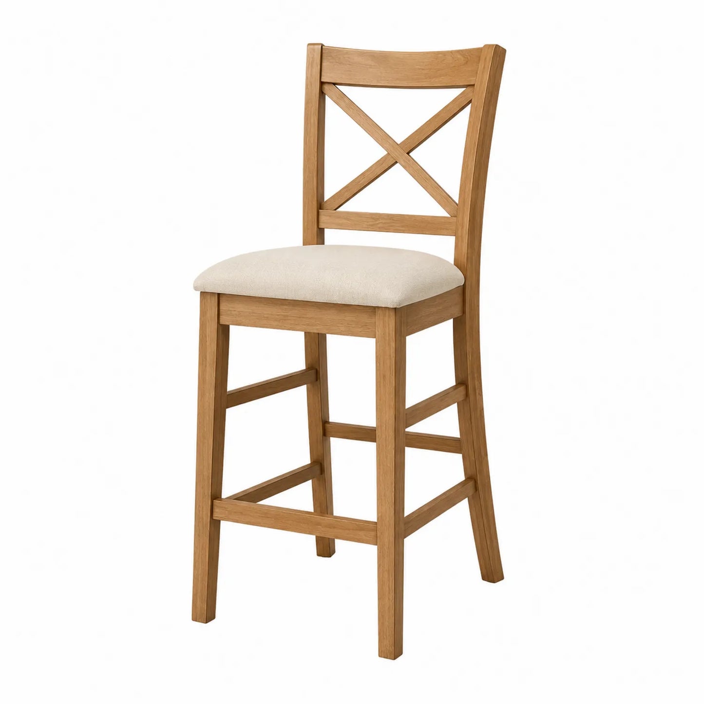 Barhocker aus Eichenholz mit gepolstertem Sitz Beige