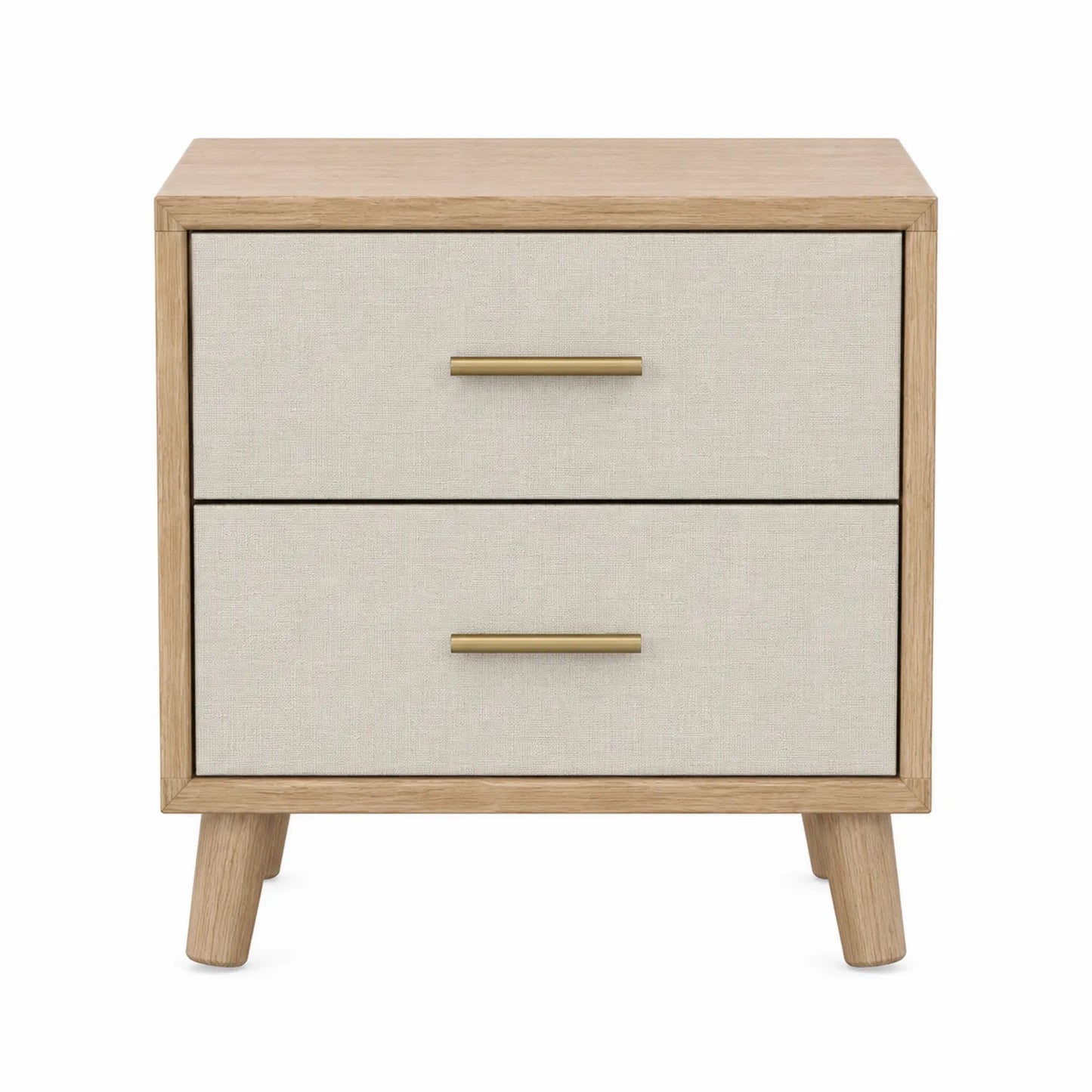 Nachttisch Holz mit Stoffschubladen Beige 40x30x45cm
