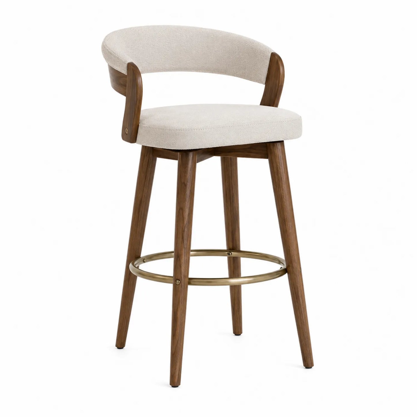 Barhocker aus Walnussholz mit Polyesterbezug Beige