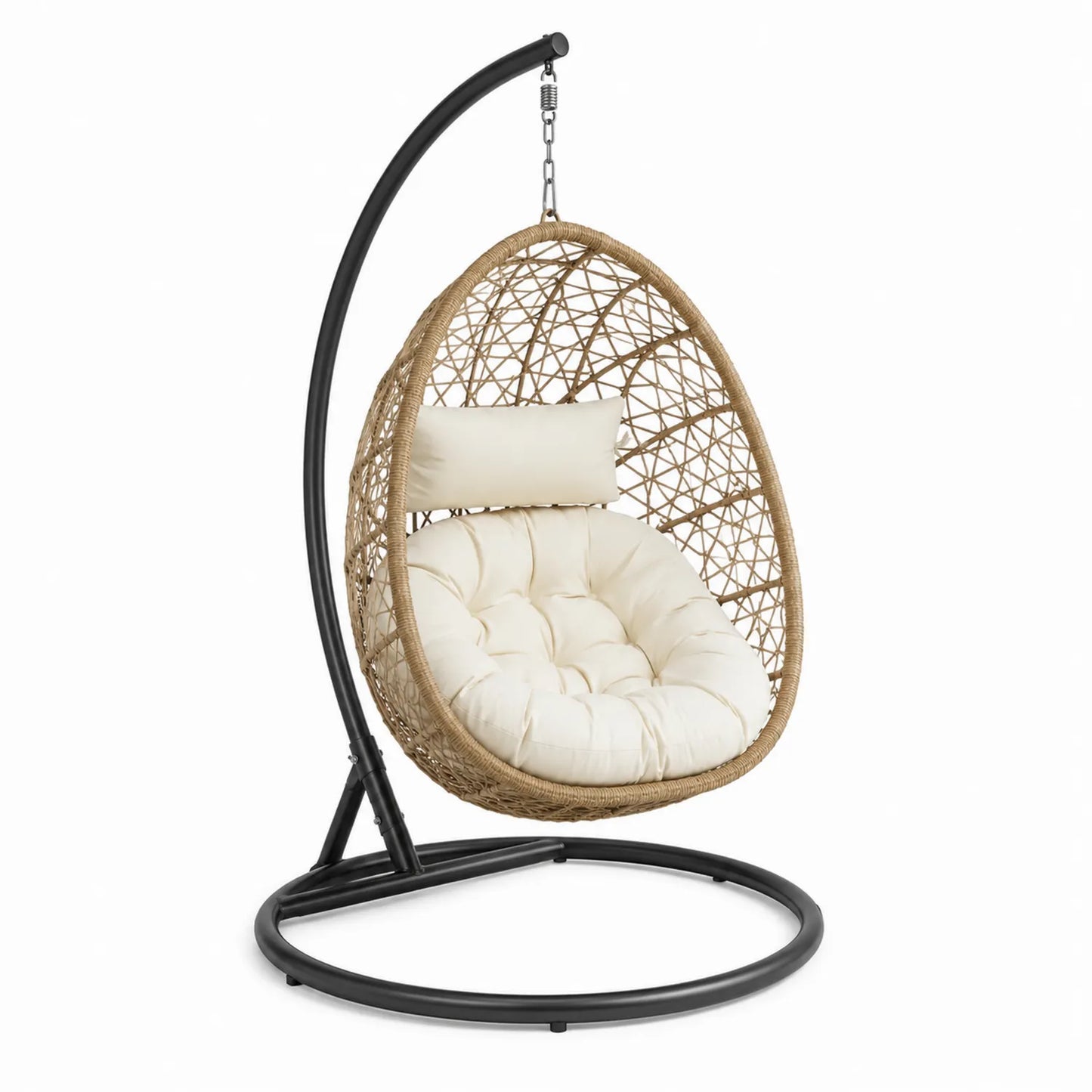 Rattan Hängesessel mit Stahlgestell und Polyesterpolster, Höhe 195 cm