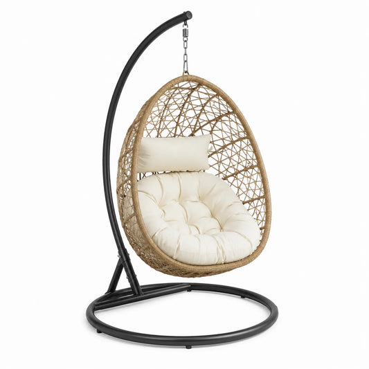 Rattan Hängesessel mit Stahlgestell und Polyesterpolster, Höhe 195 cm