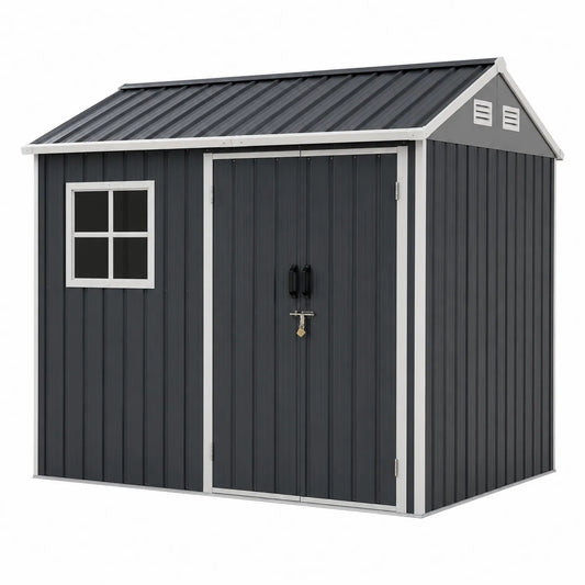 Metall Gartenhaus Dunkelgrau 213x130x185 cm Verzinkter Stahl