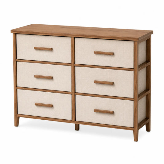 Holzkommode mit 6 Schubladen aus Leinen Naturholz Beige 100x30x80cm