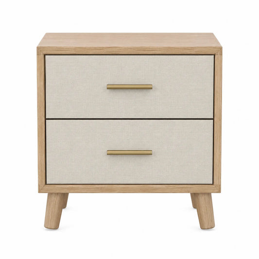 Nachttisch Holz mit Stoffschubladen Beige 40x30x45cm