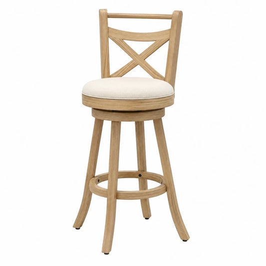Drehbarer Barhocker aus Eichenholz mit Polyester-Polstersitz Beige