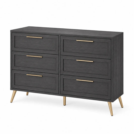 Dunkelgraue Kommode mit 6 Schubladen aus MDF und Metall
